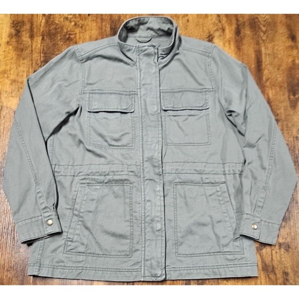 Gap Women's Medium Army Green Jacket Cinch Waist Pockets Zip-Up Snap